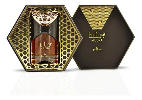 Bottle of Milena with decorative packaging on a white background