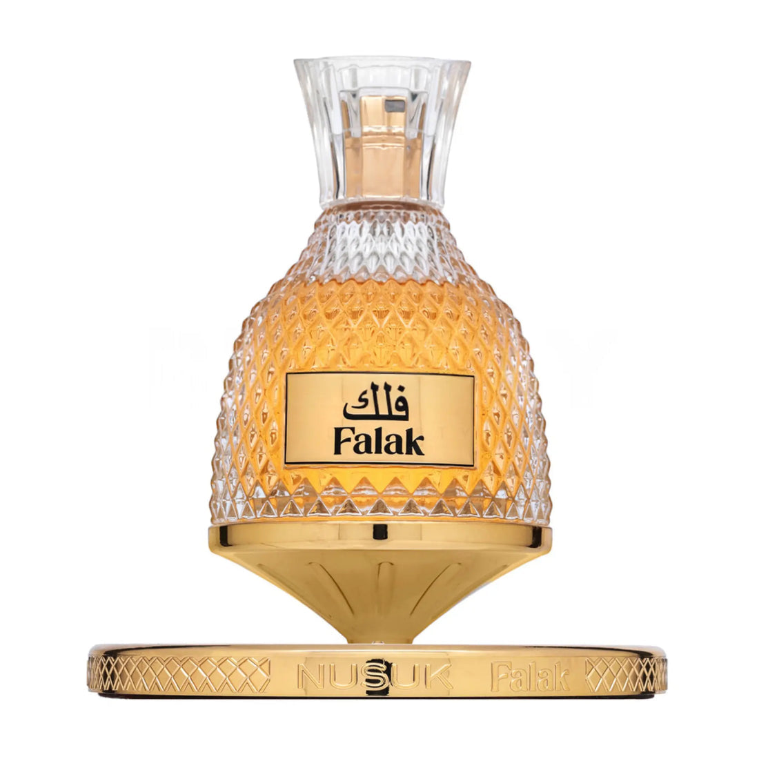 Perfume bottle with 'Falak' branding on a white background