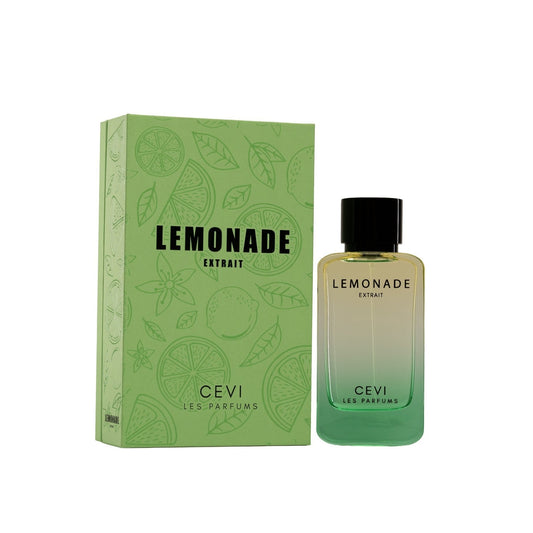 Cevi Lemonade Extrait de Parfum green-gradient bottle standing to the right of its green Lemonade Extrait box