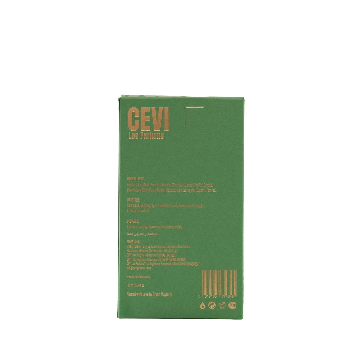 Back of the Cevi X Vetiver Theory Extrait de Parfum 100ml perfume box | Nuxa Scents