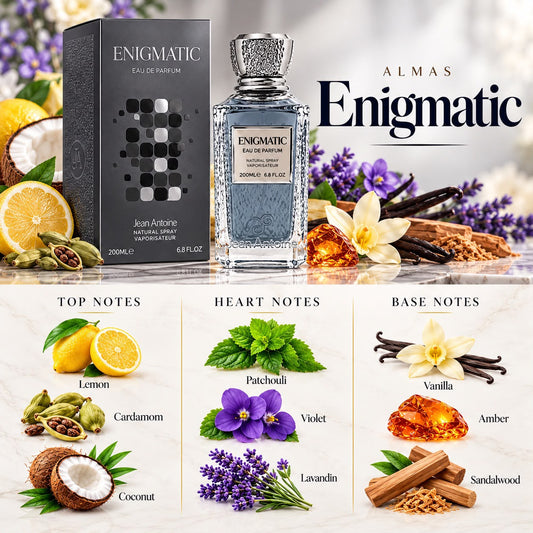 Enigmatic - Jean Antoine perfume notes: lemon, cardamom, coconut, patchouli, violet, lavandin, vanilla, amber, sandalwood | Nuxa Scents