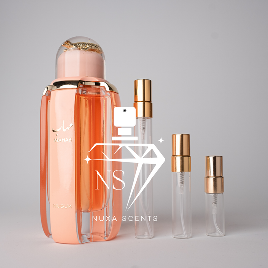 Nuxe Scents perfume bottles with gold caps on a gray background