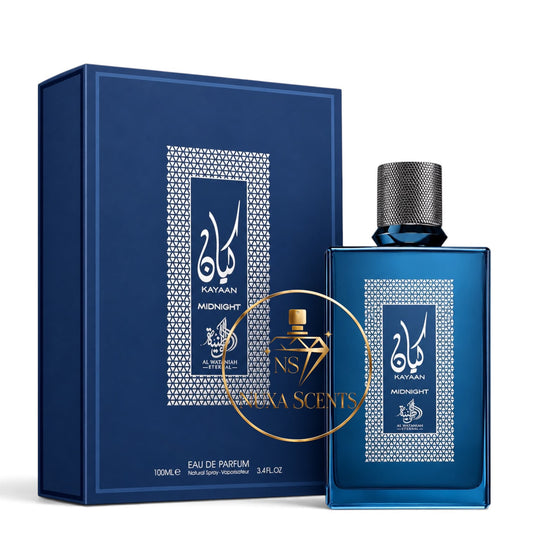 Kayaan Midnight Eau de Parfum 100ml by Al Wataniah perfume box and bottle | Nuxa Scents