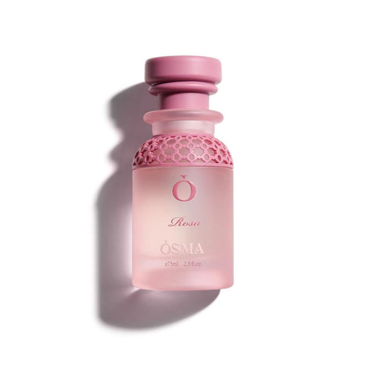 Osma Rosa Eau de Parfum 75ml pink bottle with decorative cap on a white background