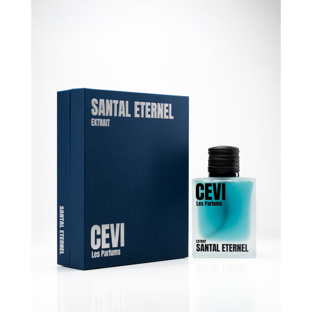 Santal Eternel by Cevi Les Parfums blue box with perfume bottle alongside | Nuxa Scents
